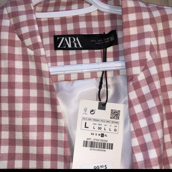 *Final Price* NWT Zara Pink White Checkered Blazer - Picture 7 of 11